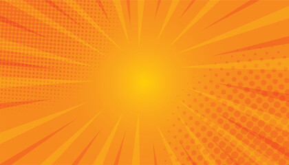 Obraz premium Comic book pop art style vector background. orange comic sunburst effect with halftone. templates, sale banners, events, ads, web pages