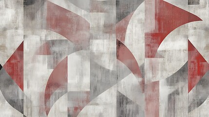 Abstract geometric shapes overlap with red and gray