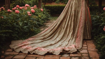 Elegant Fashion in a Serene Garden Setting