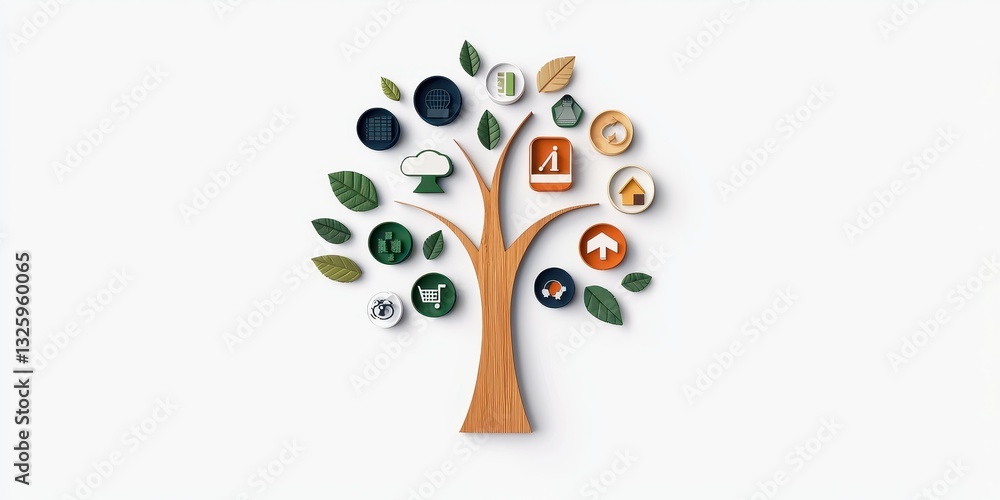 Aufkleber a stylized tree design featuring various icons representing different concepts, showcasing a blend o