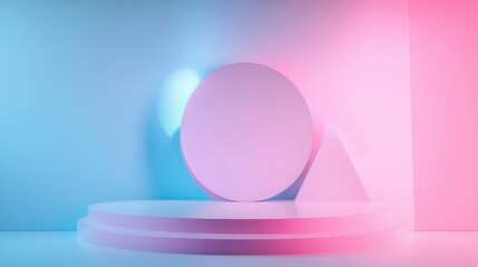 Obraz premium Minimal pastel podium scene with soft lighting, abstract shapes, and modern aesthetic for product display