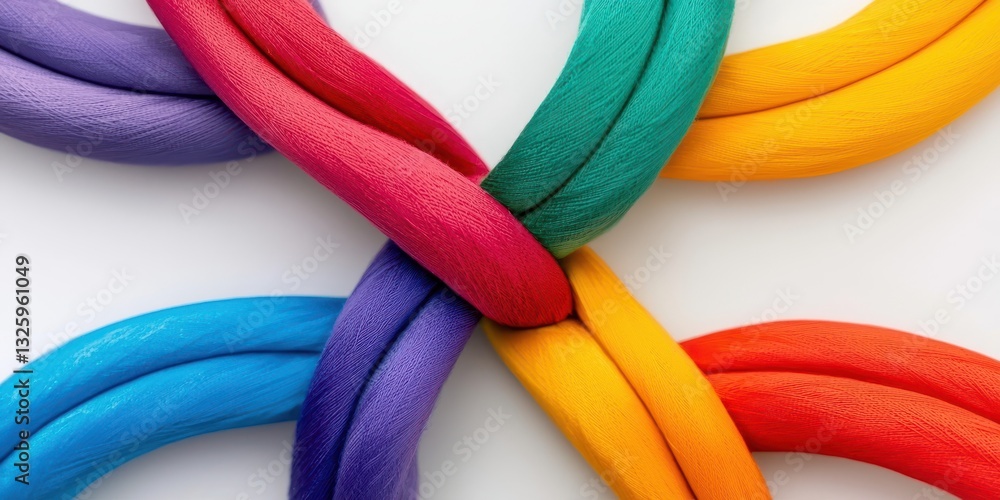 Poster colorful intertwined ropes forming a vibrant pattern, showcasing creativity and unity in design.
