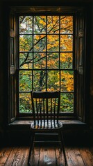 Autumnal view through antique window.