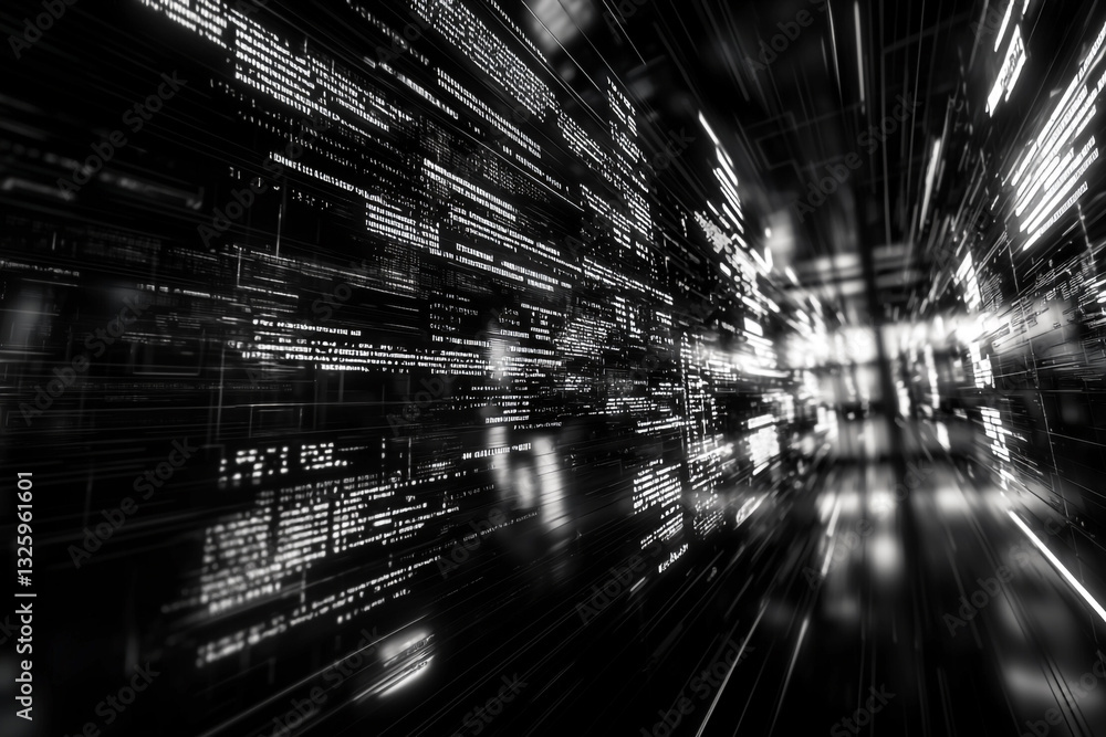 Poster abstract digital data stream black and white technology background web code cyber speed lines light