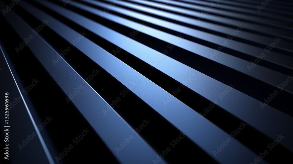Poster A close-up shot of metallic parallel lines, abstractly arranged to form a dynamic pattern with depth and texture, against a dark background
