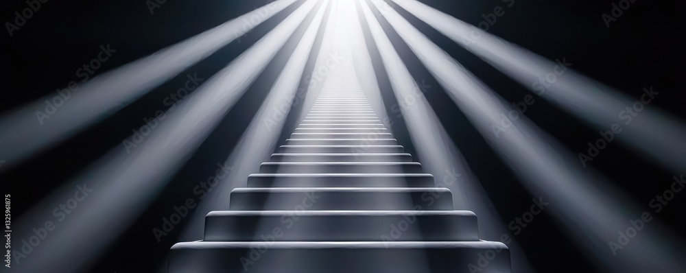 Poster a set of illuminated stairs leads upward, surrounded by darkness, creating a dramatic contrast that 