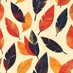Fototapeta premium Vibrant autumn leaves seamless pattern design nature artwork colorful background organic aesthetic