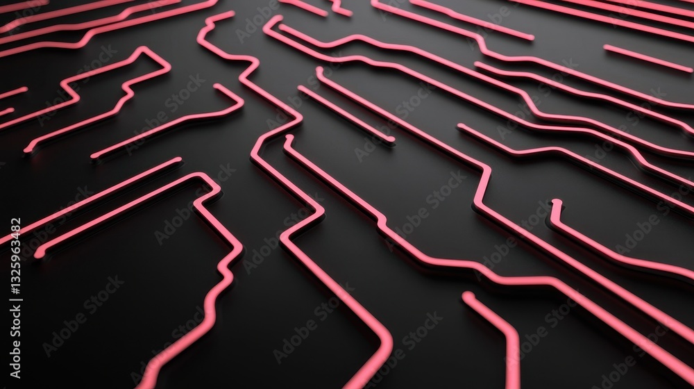 Poster abstract image featuring intricate, glowing pink lines on a dark background, resembling a circuit bo
