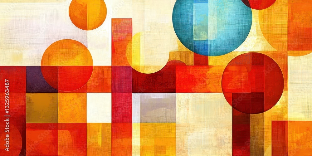 Aufkleber An abstract composition featuring vibrant circles and geometric shapes in warm and cool colors, creating a dynamic visual experience.