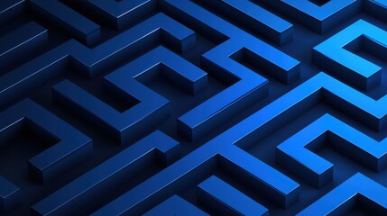 A 3D maze design in blue, showcasing geometric patterns with depth and shadow, creating a visually striking and intricate appearance.