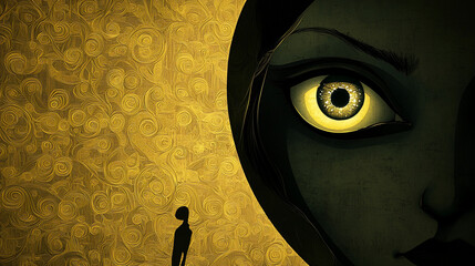 Dark Figure, Close-up, Golden Background