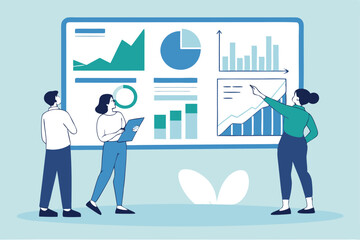 Data analysis, marketing research, statistics visualization graph and chart model, prediction benchmark or analytics diagram, insight and trend, business people look at data analysis graph and chart.