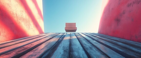 The empty room, adorned with a vibrant pink interior, wooden flooring, and a ceiling fan, showcases its potential for innovative design