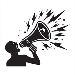 screaming megaphone announcement Silhouette on isolated white background