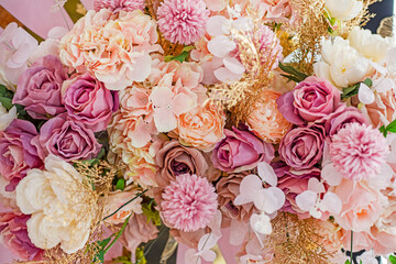 beautiful bouquet close-up of white, cream roses