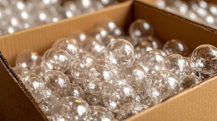 Inside a cardboard box, there are plastic bubble wrap packaging materials