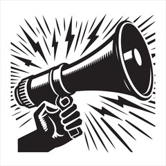 screaming megaphone announcement Silhouette on isolated white background