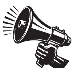 screaming megaphone announcement Silhouette on isolated white background