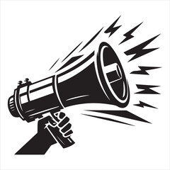screaming megaphone announcement Silhouette on isolated white background