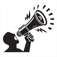 screaming megaphone announcement Silhouette on isolated white background
