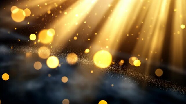 Golden sunlight rays and dust particles dancing in a magical atmosphere