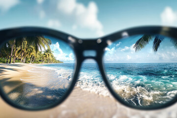 Crystal clear vision of paradise with tropical beach reflections in stylish glasses