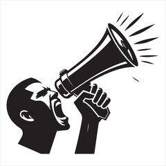 screaming megaphone announcement Silhouette on isolated white background