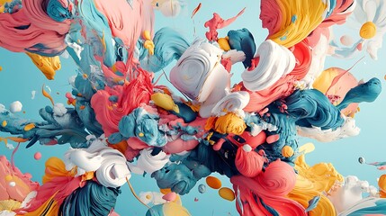 Obraz premium Colorful Explosion Paint Splatters on Light Blue Background. Backdrop for Creativity