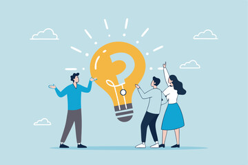 Obraz premium Solving problem, critical thinking root cause analysis to solution, answering question or success resolve issues, discover opportunity, creativity concept, businessman make idea from question mark.