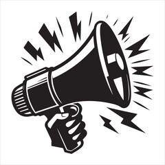 screaming megaphone announcement Silhouette on isolated white background