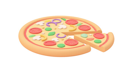 Isolated Pizza with Slice