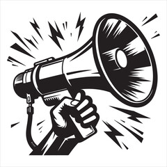 screaming megaphone announcement Silhouette on isolated white background