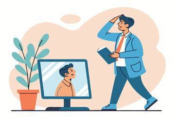 Online video interview, meeting discussion or teaching e-learning, job interview or employment, talk or chat with colleague, conference call, businessman talking on computer laptop online interview.