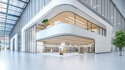 Obraz premium Modern Office Building Interior with Retail Store and Minimalist Design