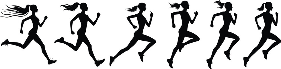 Women Running in Motion vector collection on transparent background