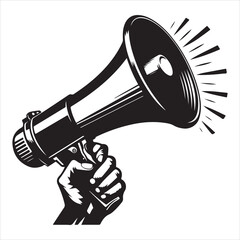 screaming megaphone announcement Silhouette on isolated white background