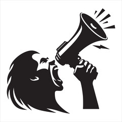 screaming megaphone announcement Silhouette on isolated white background
