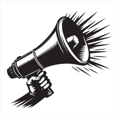 screaming megaphone announcement Silhouette on isolated white background