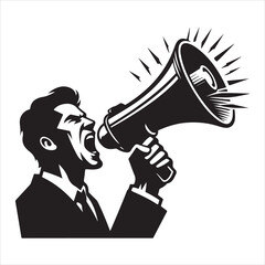 screaming megaphone announcement Silhouette on isolated white background