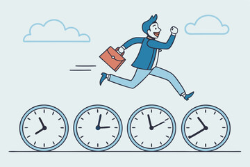 Deadline urgency, timer clock countdown, pressure to finish work within time limit, due date or timing to complete responsibility concept, businessman hurry running on time counting down deadline.