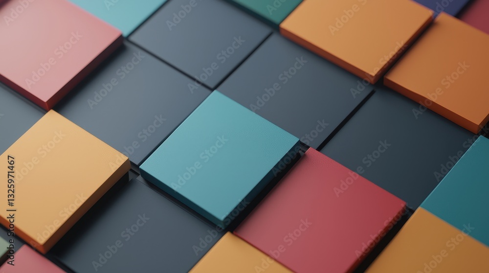 Poster A colorful arrangement of square tiles in various shades, creating a visually appealing geometric pattern.