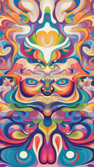 Hypnotic and visionary artwork with a kaleidoscopic arrangement of vivid patterns.
