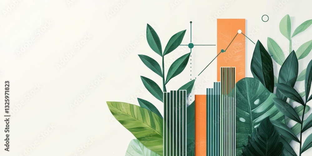 Poster A vibrant illustration blending greenery with abstract bar graphs, symbolizing growth and nature's connection to data and analytics.