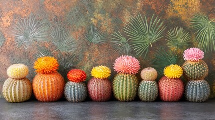 Fototapeta premium A vibrant flower and lush foliage arrangement with tropical cacti in a botanical environment