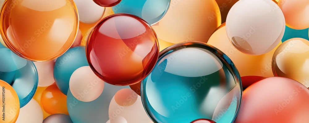 Aufkleber A vibrant collection of colorful, translucent spheres in various sizes, creating a dynamic and visually appealing composition.