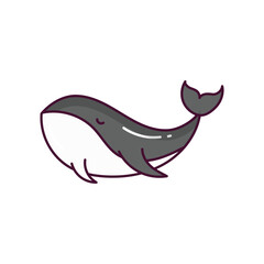 Whale doodle color line icon with white background vector stock illustration