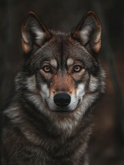 Obraz premium Intense gaze of a timber wolf portrait capturing wild animal essence