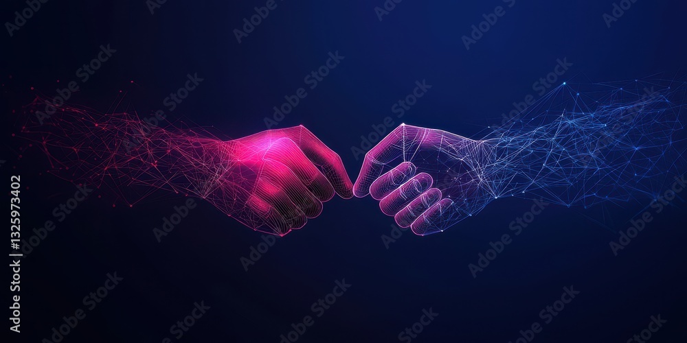 Aufkleber two digital hands reaching out towards each other, symbolizing connection and interaction in a futur