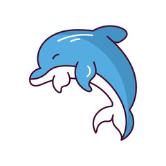 Fototapeta premium Dolphin doodle color line icon with white background vector stock illustration