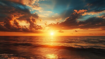 Obraz premium Fiery Sunset over the Ocean: A Breathtaking Seascape